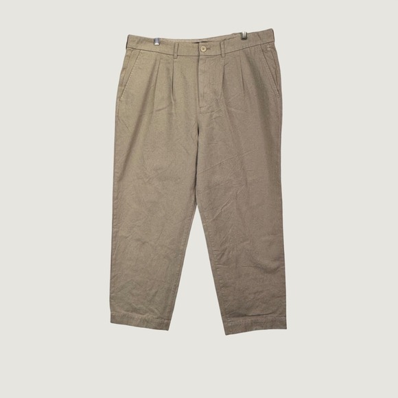 AYR Pants - AYR Pleated Cotton Trousers size 14 Tan Khaki‎ Minimalist Quiet Luxury Chinos